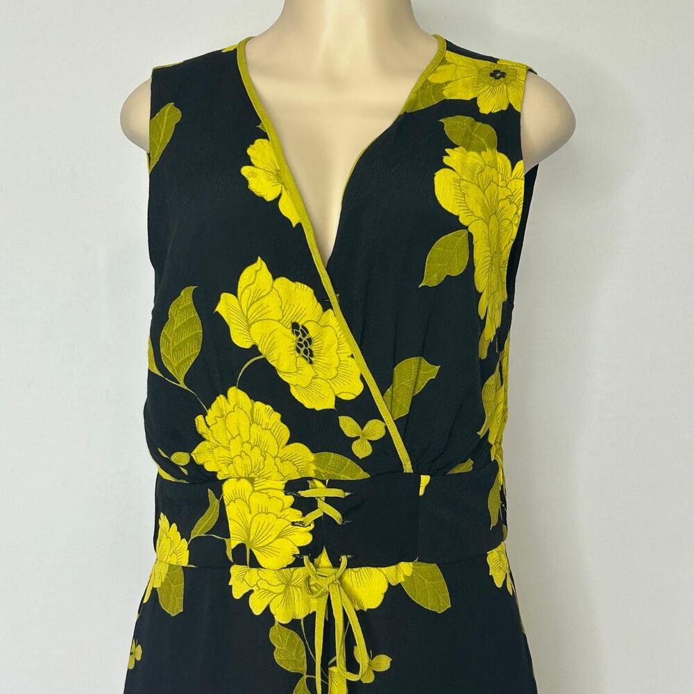 Eva Mendes NY&C Size 8 Floral Wide Leg Jumpsuit Black Yellow Pockets - Picture 11 of 14